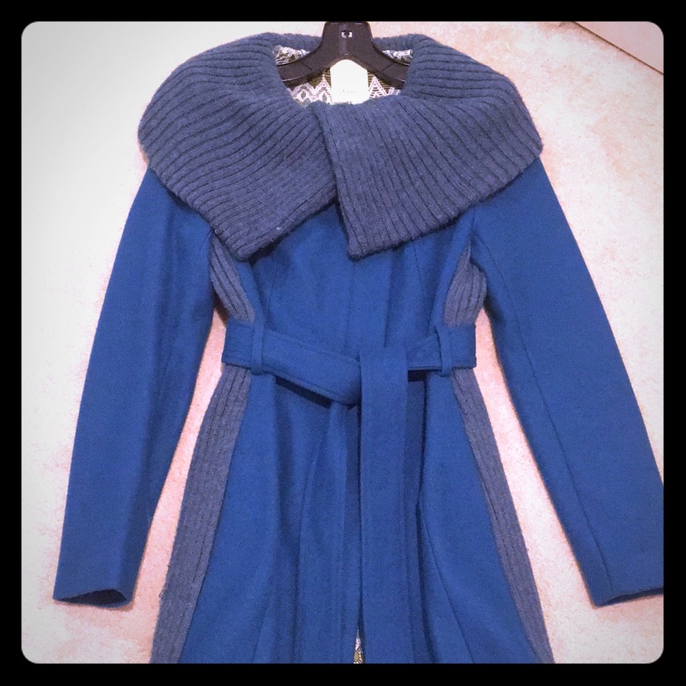 Gorgeous teal wool coat with sweater detail